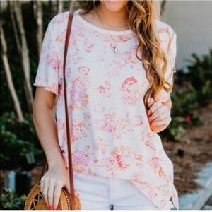 Free People Pastel Floral Oversized Tee Small